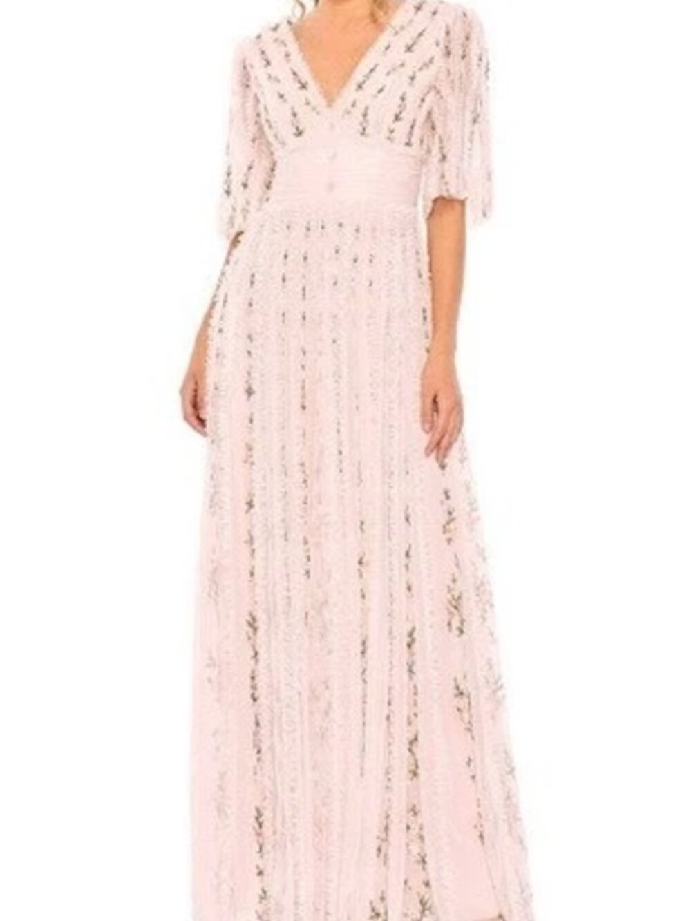 Mac Duggal Blush Pink Multi Floral Embroidered Ruffled Dress